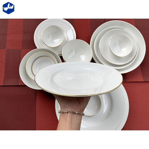 Đĩa 6 Cạn Trắng Chỉ Vàng Sứ Minh Châu