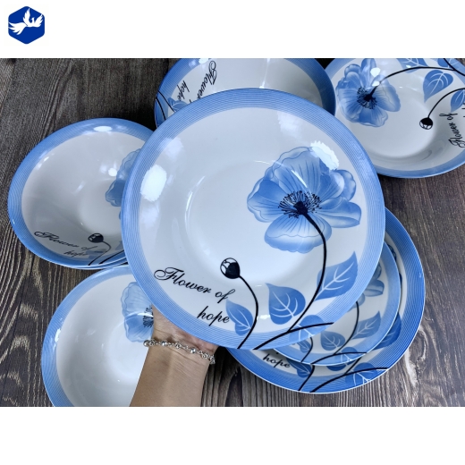Đĩa Sứ 8 Họa Tiết Xanh Lam Mã IC01