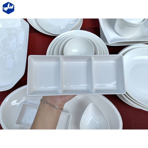 Đĩa Gia Vị 3 Ngăn Trắng Sứ TP Cao Cấp