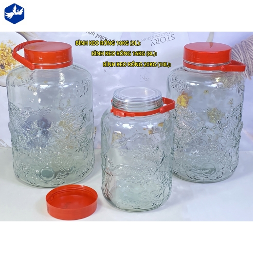 BÌNH KEO RỒNG 8L - BÌNH THỦY TINH CAO CẤP, HOA VĂN RỒNG NỔI ĐẸP
