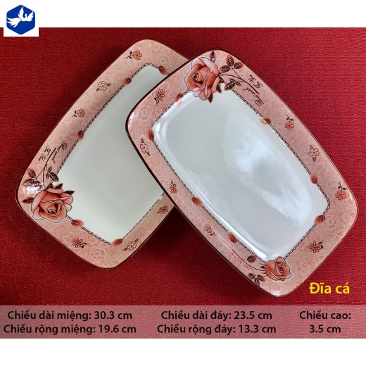 đĩa sứ cá - hoa văn 4D bông hồng đỏ đẹp - 4D109