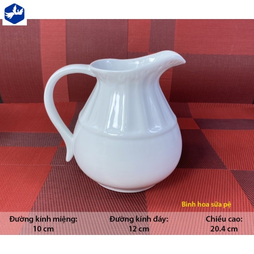 Bình Hoa kiểu dáng bình đựng sữa có tay cầm đẹp, độc đáo, men trắng cao cấp, sang trọng - bình hoa sữa pệ