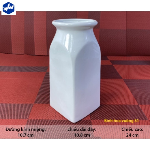 Bình Hoa kiểu dáng vuông vứt độc lạ, men trắng cao cấp, sang trọng - bình hoa vuông S1