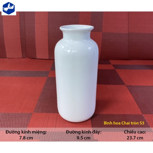 Bình Hoa kiểu dáng cái chai tròn đẹp, độc lạ, men trắng bóng, cao cấp - (Bình Hoa Chai Tròn S3)