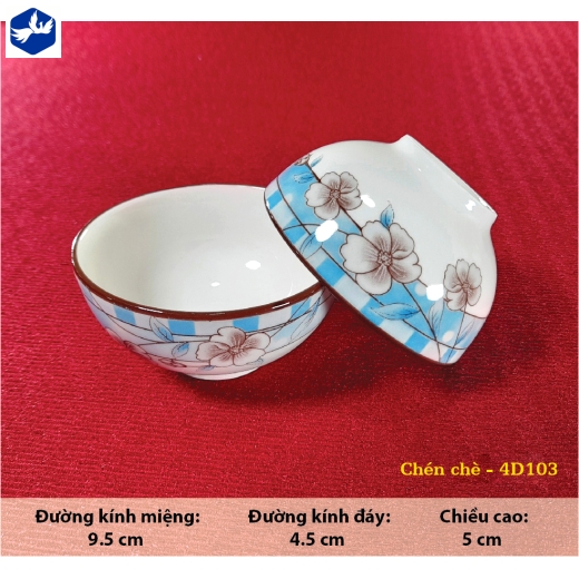 bát chấm trơn - họa tiết 4D hoa trắng nền xanh đẹp - 4D103