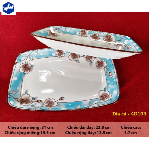 đĩa sứ cá - hoa văn 4D hoa trắng nền xanh đẹp - 4D103