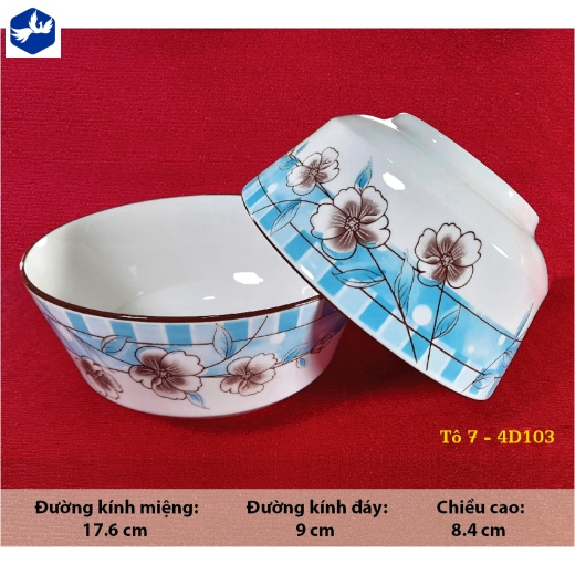 tô sứ 7 inch kiểu châu âu - hoa văn 4D hoa trắng nền xanh đẹp - 4D103