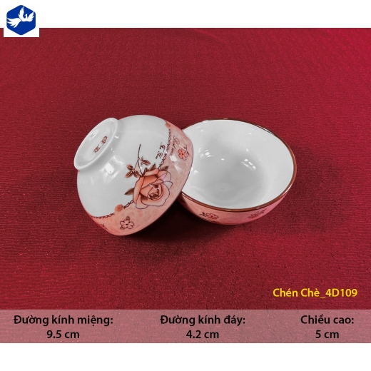 bát chấm trơn - họa tiết 4D bông hồng đỏ đẹp - 4D109