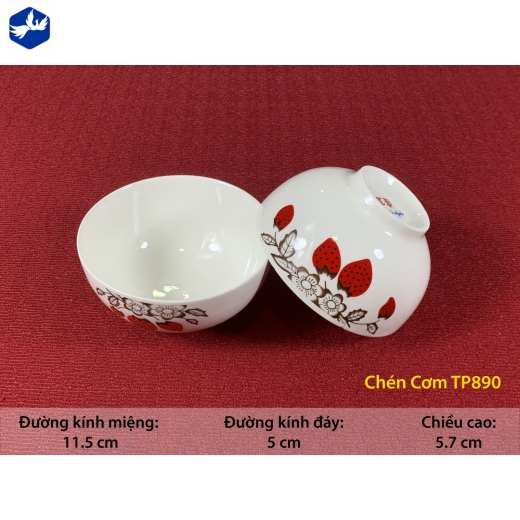 Chén cơm hoa văn quả dâu đỏ cách điệu