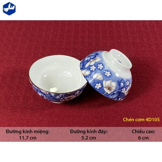 bát cơm - họa tiết 4D hoa xanh đậm đẹp - 4D105