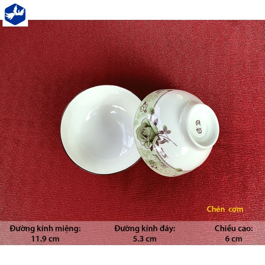 bát cơm - họa tiết 4D bông hồng xanh lục đẹp - 4D110