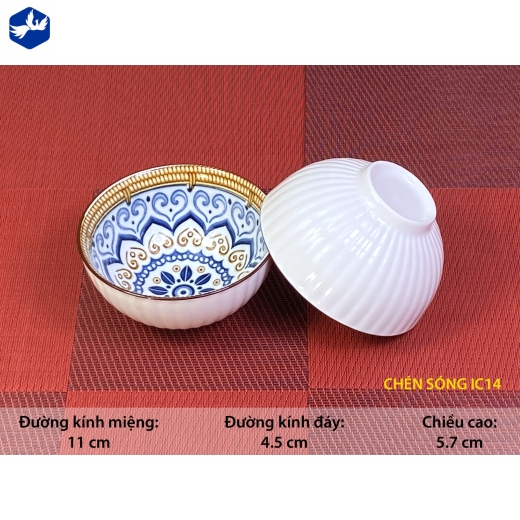 bát cơm vân nổi - hoa văn cách điệu đồng tâm, đối xứng độc đáo - IC14
