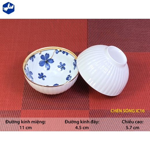 bát cơm vân nổi - hoa anh đào xanh đẹp - IC16