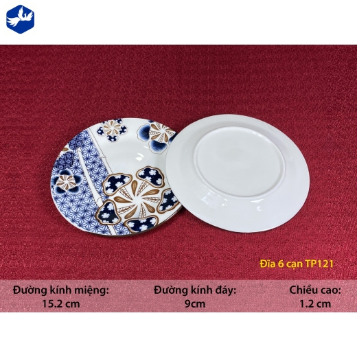 đĩa sứ cạn 6 inch - họa tiết 4d bông hoa cách điệu độc lạ - TP121