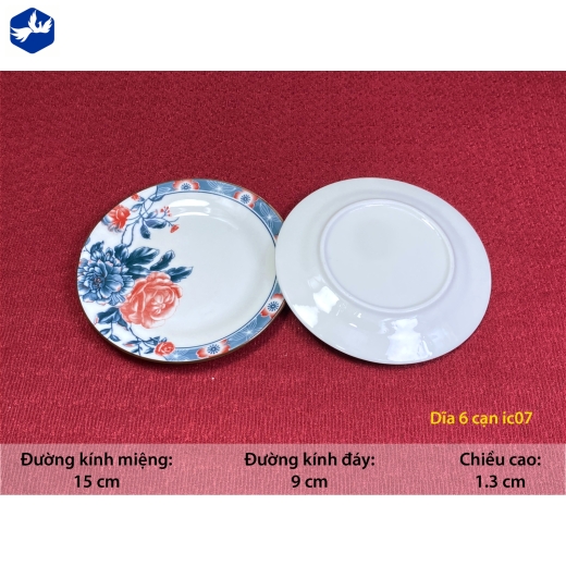 đĩa sứ cạn 6 inch - bông hoa hồng đỏ đẹp - IC07
