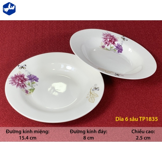 đĩa sứ sâu 6 inch - hoa cúc tím đẹp - TP1835