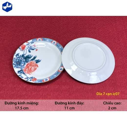 đĩa sứ cạn 7 inch - bông hoa hồng đỏ đẹp - IC07