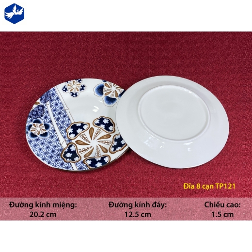 đĩa sứ cạn 8 inch - họa tiết 4d bông hoa cách điệu độc lạ - TP121
