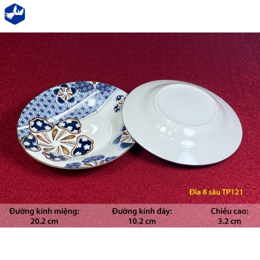 đĩa sứ sâu 8 inch - họa tiết 4d bông hoa cách điệu độc lạ - TP121