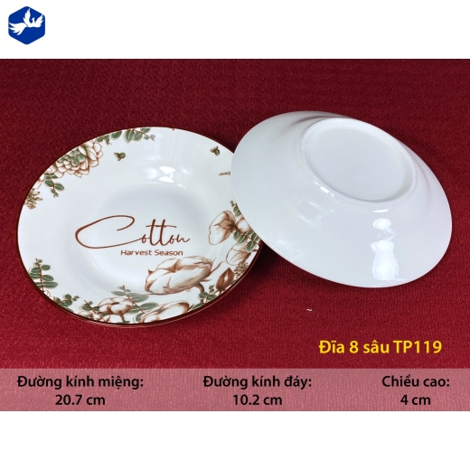 đĩa sứ sâu lòng 8 inch - họa tiết 4d cây bông đẹp lạ - 4D119