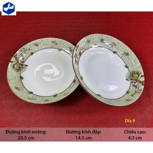 đĩa sứ 9 inch - họa tiết 4d bông hồng xanh lục đẹp - 4D110