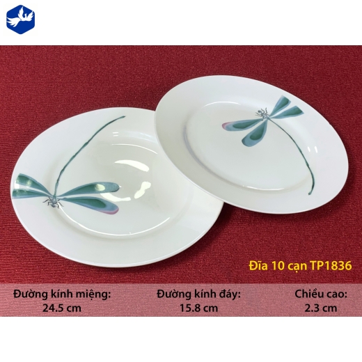 đĩa sứ cạn 10 inch - hoa văn con chuồn chuồn đẹp - TP1836