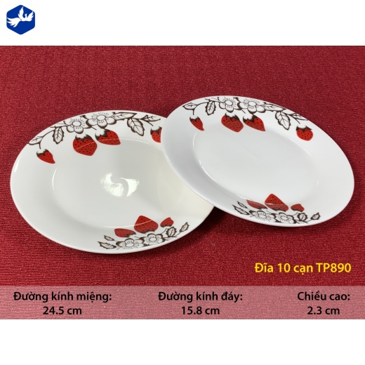 đĩa sứ cạn 10 inch - quả dâu tây đẹp lạ - TP890