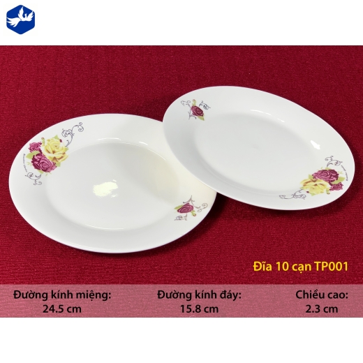 đĩa sứ cạn 10 inch - hoa hồng đẹp - TP001