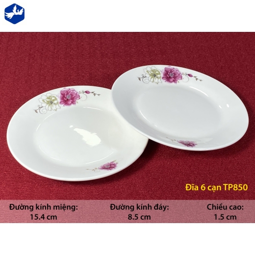 đĩa sứ cạn 6 inch - hoa mẫu đơn đẹp - TP850
