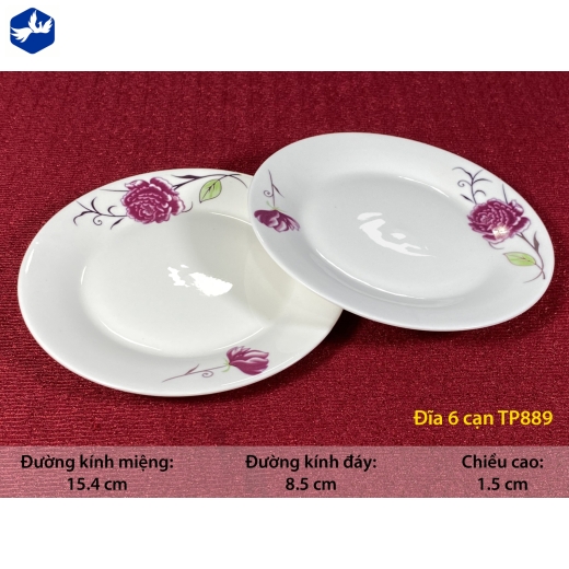 đĩa sứ cạn 6 inch - hoa mẫu đơn hồng đẹp, đẳng cấp - TP889