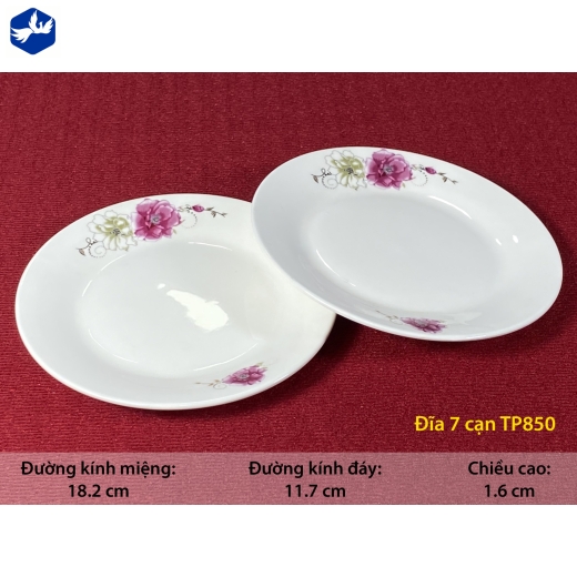 đĩa sứ cạn 7 inch - hoa mẫu đơn đẹp - TP850