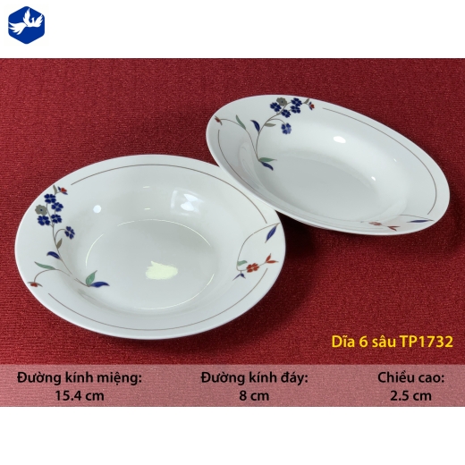 đĩa sứ sâu 6 inch - hoa cỏ cách điệu sang trọng - TP1732