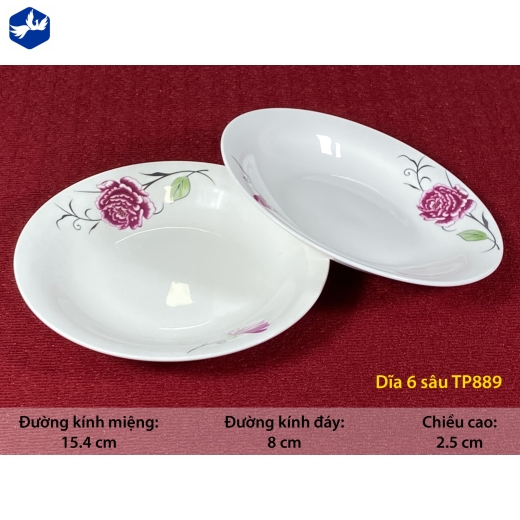 đĩa sứ sâu 6 inch - hoa mẫu đơn hồng đẹp, đẳng cấp - TP889