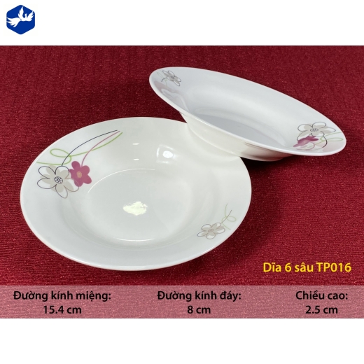 đĩa sứ sâu 6 inch - hoa mai cách điệu đẹp - TP016
