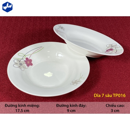 đĩa sứ sâu 7 inch - hoa mai cách điệu đẹp - TP016