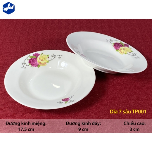 đĩa sứ sâu 7 inch - hoa hồng đẹp - TP001