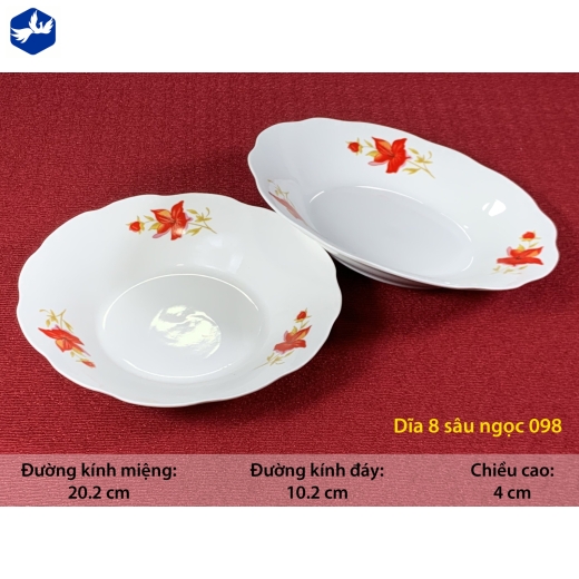 đĩa sứ sâu bèo 8 inch - hoa ly đỏ đẹp - 098