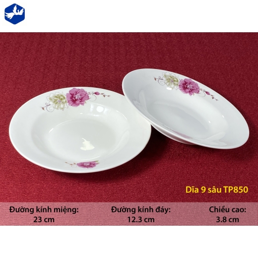 đĩa sứ sâu 9 inch - hoa mẫu đơn đẹp - TP850