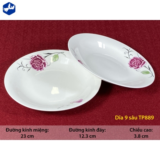 đĩa sứ sâu 9 inch - hoa mẫu đơn hồng đẹp, đẳng cấp - TP889