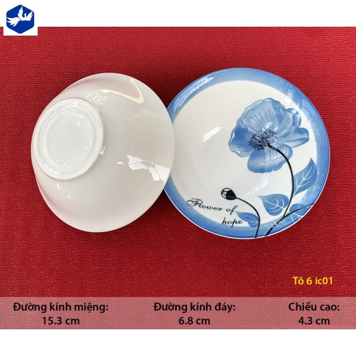 tô sứ loe 6 inch - bông hoa xanh to đẹp lạ - IC01