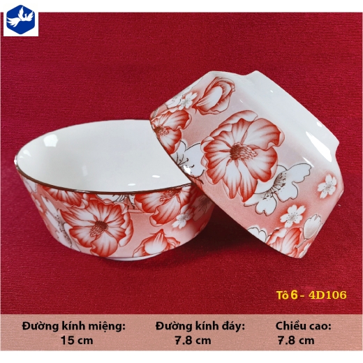 tô sứ 6 inch kiểu châu âu - hoa văn 4D hoa đỏ đẹp - 4D106