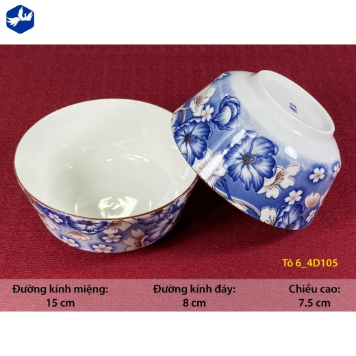 tô sứ 6 inch kiểu châu âu - hoa văn 4D hoa xanh đẹp - 4D105