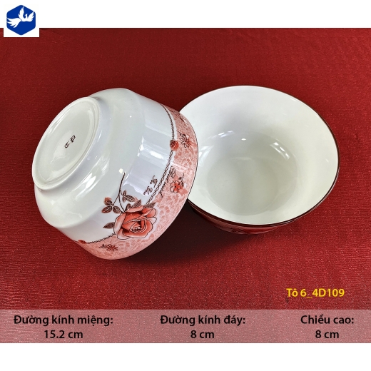 tô sứ 6 inch kiểu châu âu - hoa văn 4D bông hồng đỏ đẹp - 4D109