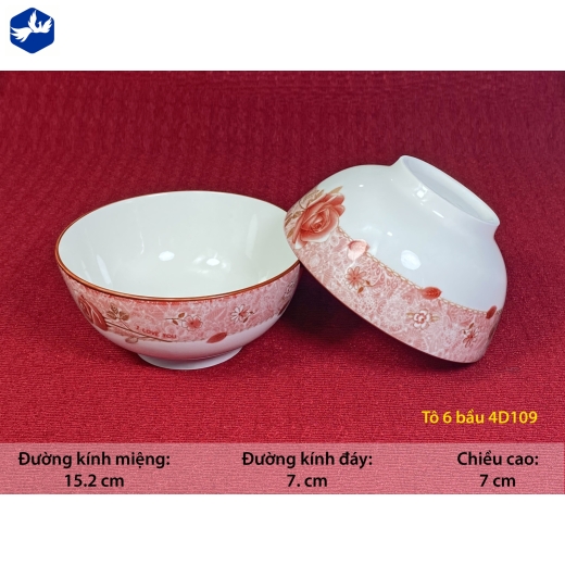 tô sứ bầu 6 inch - họa tiết 4d bông hồng đỏ đẹp - 4D109