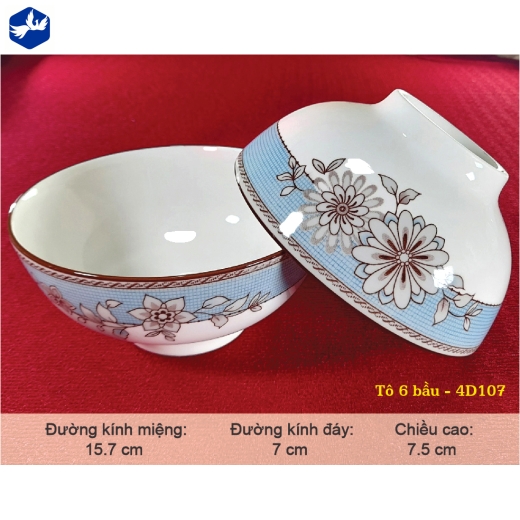 tô sứ bầu 6 inch - họa tiết 4d hoa nâu cách điệu độc lạ - 4D107