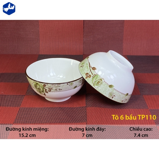 tô sứ bầu 6 inch - họa tiết 4d bông hồng xanh lục đẹp - 4D110