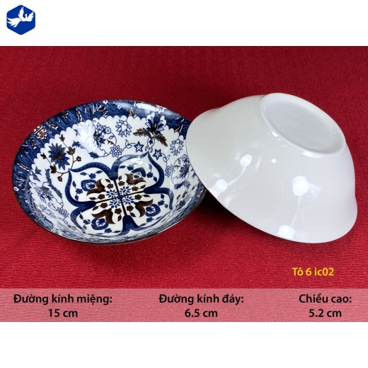 tô sứ loe 6 inch - hoa văn xanh cách điệu đồng tâm, đối xứng độc lạ - IC01