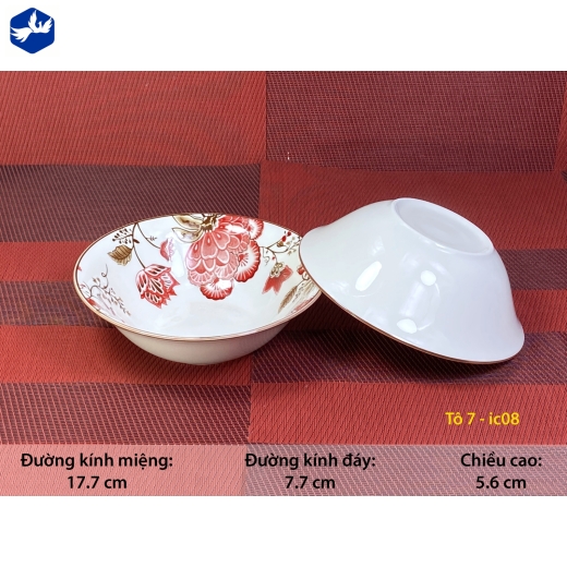 tô sứ loe 7 inch - bông hoa đỏ cách điệu độc lạ - IC08