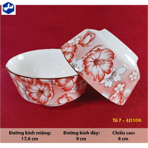 tô sứ 7 inch kiểu châu âu - hoa văn 4D hoa đỏ đẹp - 4D106