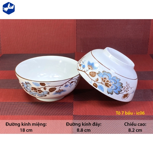 tô sứ bầu 7 inch - bông hoa xanh cách điệu độc lạ - IC06